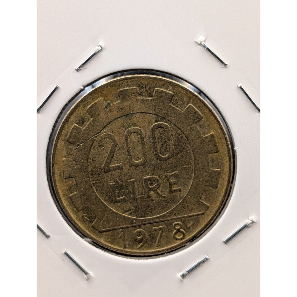 1978 Italy 200 Lire – Minerva / Gear Rim – Circulated Modern Coin